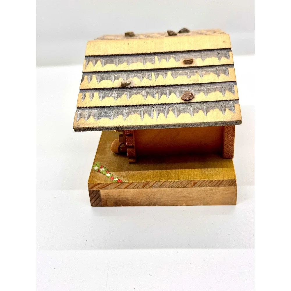 Vintage BEFAG Swiss Chalet Music Box Swedish Rhapsody Log Cabin Wood Trinket Box